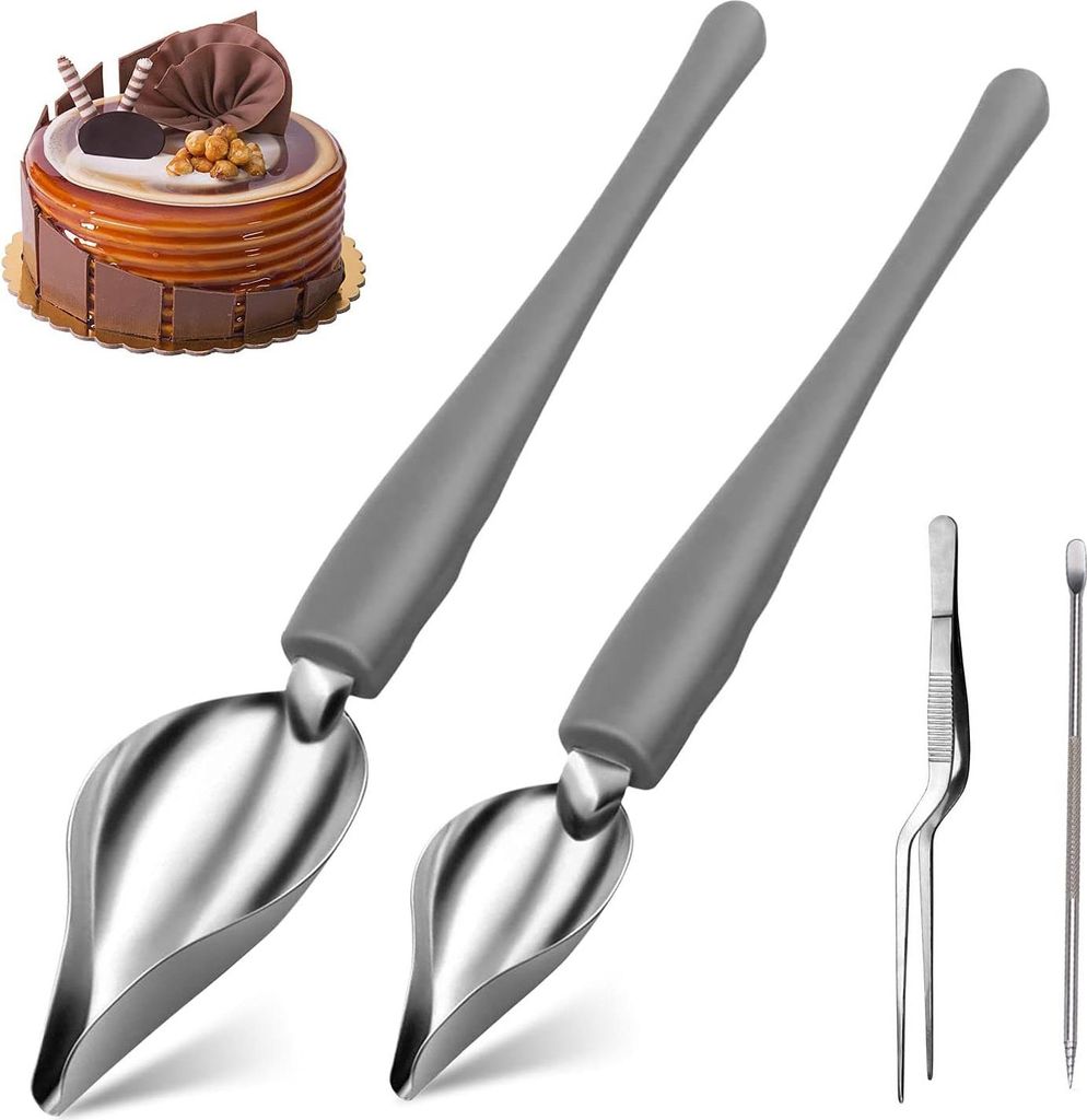 MOSNOW 2 Stück Dekorierlöffel Edelstahl Dekorieren Löffel, Kulinarisch Zeichnen Löffel DIY Kuchen Schokolade Gebäck Dekorieren Löff-el & Pinz...