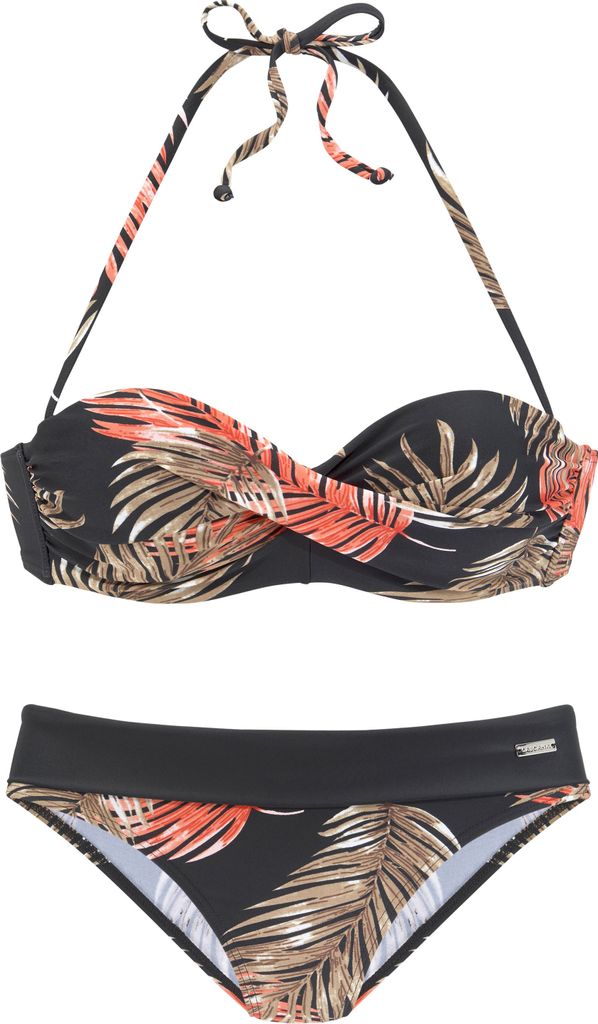 LASCANA Bügel-Bandeau-Bikini schwarz-bedruckt Größe 40 Cup C