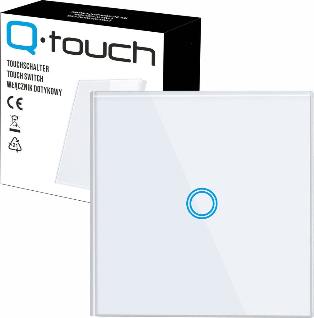 Glas Touch Lichtschalter Wandschalter 1-Fach Schalter LED weiß