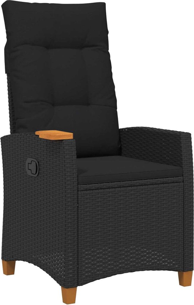 vidaXL Liegestuhl mit Teeteller Schwarz 62 x 64 x 112 cm Poly-Rattan