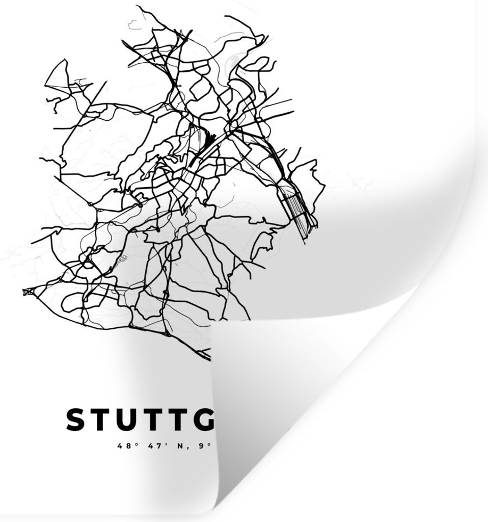 MuchoWow Wandtattoo Wandsticker Wandaufkleber Stadtplan - Deutschland - Schwarz und weiß - Stuttgart - Karte 80x80 cm Selbstklebend und Repositi...