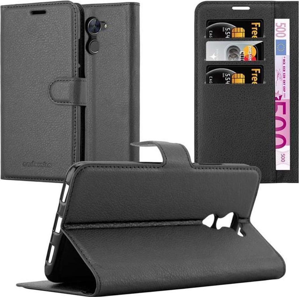 Cadorabo Hülle für Huawei Enjoy 7 PLUS Schutz Hülle in Schwarz Handyhülle Etui Case Cover Magnetverschluss