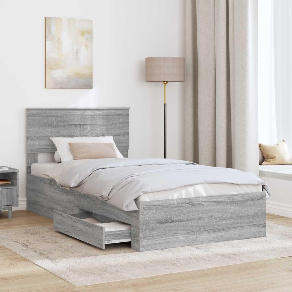 Cloris Designermöbel Bettrahmen Graues Sonoma 100 x 200cm Holzwerkstoff - 2026Neu196135 - Klassische BettenJugendbett Tagesbett