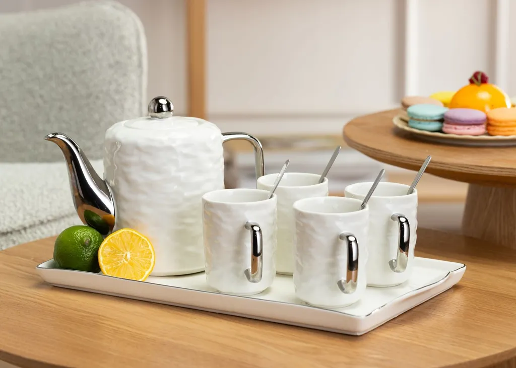 HowHomely Selena Silver: Set Caffè Design Moderno Bianco 6 Pezzi - 2