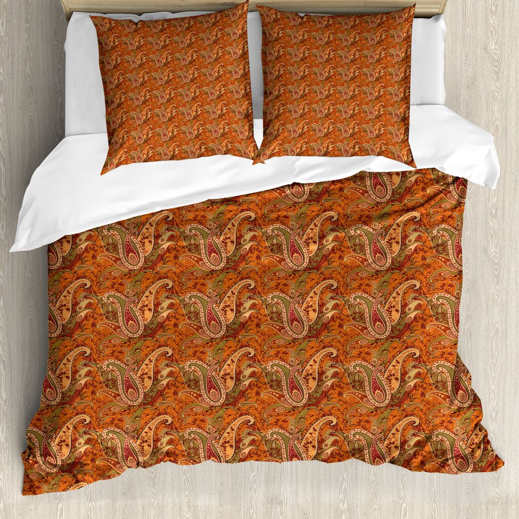ABAKUHAUS Orange Bettbezug, Traditionelle alte Paisley, Milbensicher Allergiker geeignet mit Kissenbezügen, 200 cm x 200 cm - 80 x 80 cm, Olivgrü...