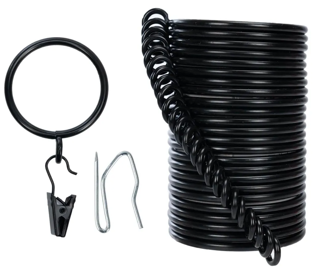 Pack anneaux pour rideaux noirs 50 mm - Idéal pour grandes tringles