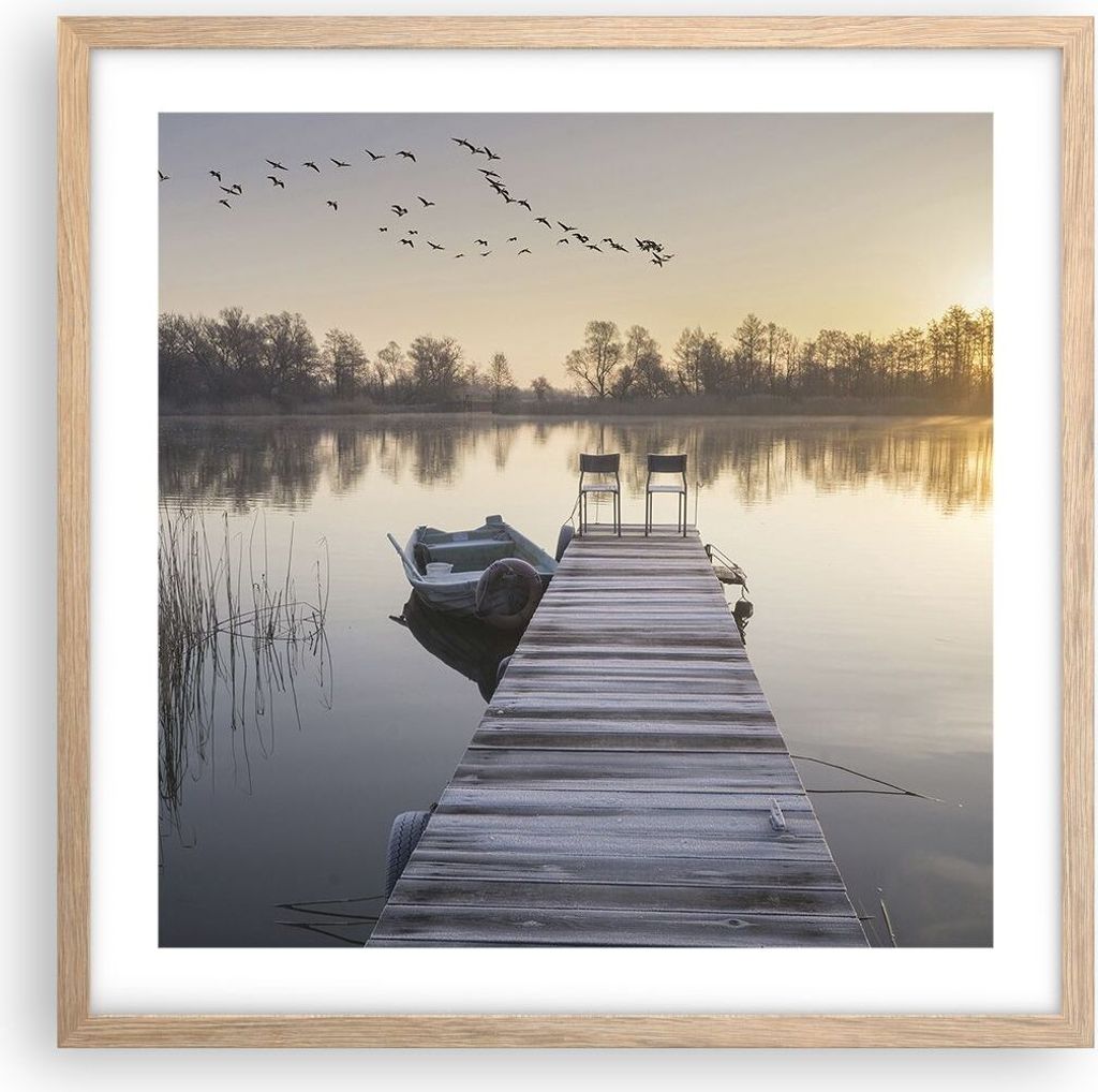 Gerahmtes Poster - Rahmen in heller Eiche - Brücke Westen die Sonne - 50x50 cm - Wand Bild - Wanddeko - Wandbilder - Wandposter - Bilderrahmen - B...