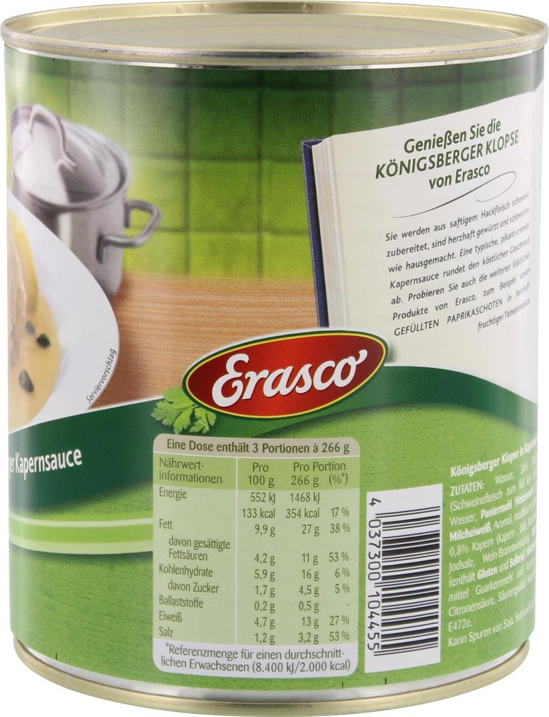 Erasco 6 K&ouml;nigsberger Klopse In Creamy Caper Sauce Pack Of 3 (3 X 800 G Tub) Usy Block