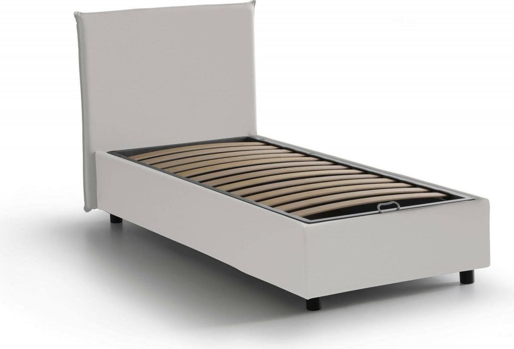 Einzelbett Dbaros, Containerbett mit Kunstlederbezug, 100% Italy, Frontöffnung, passend für Matratze Cm 90x200, Weiß