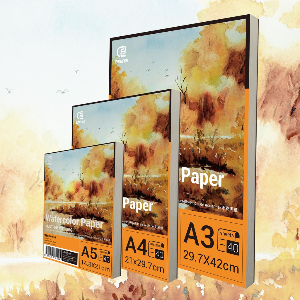ESENG Premium Aquarellpapier A3/A4/A5 - 300GSM - Weiß, Aquarellblock, Malblock Papier für Aquarell, Zeichnen, Malen