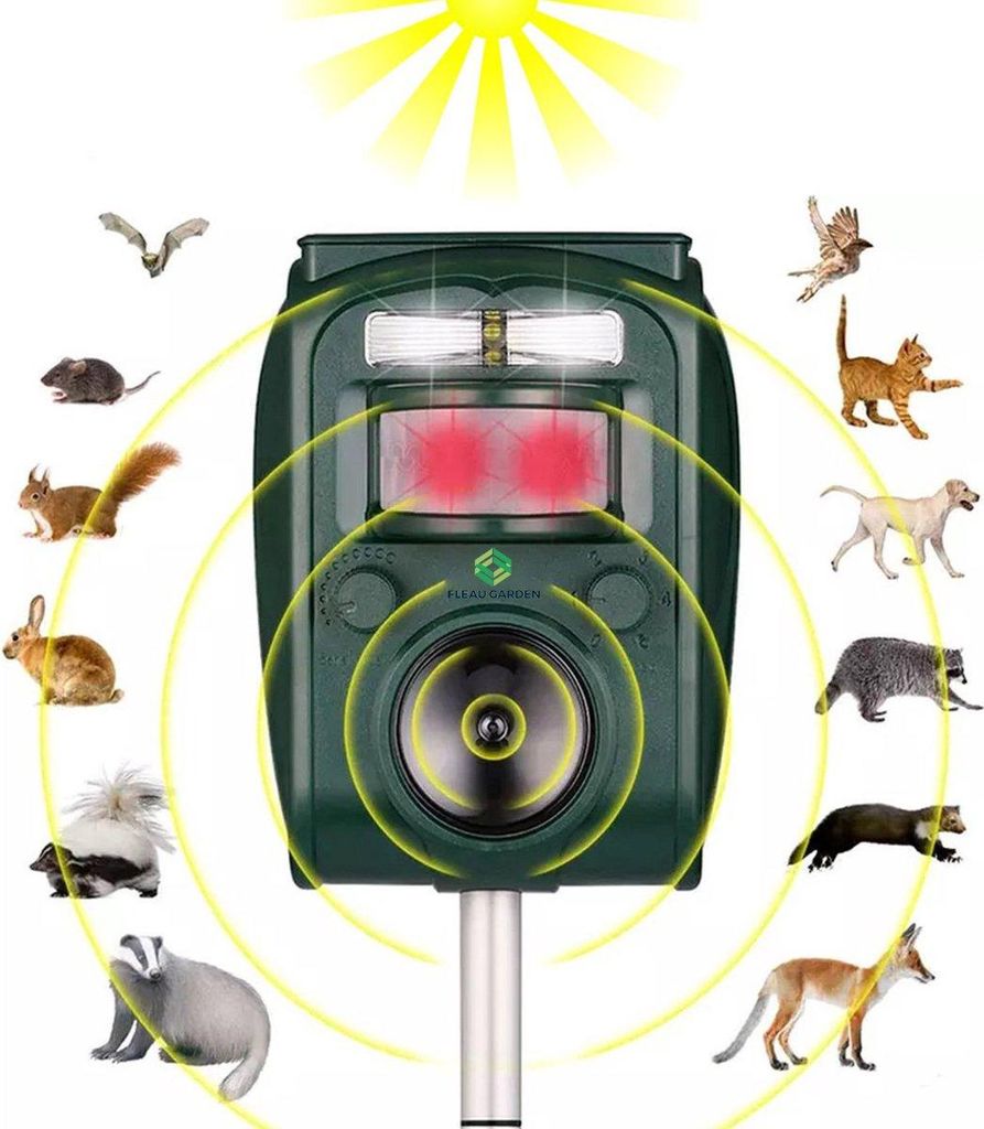 Fleau Ultraschall-Tiervertreiber auf Solarenergie - Katzenvertreiber - Taubenvertreiber - Mardervertreiber - Vogelvertreiber - Katzenschreck
