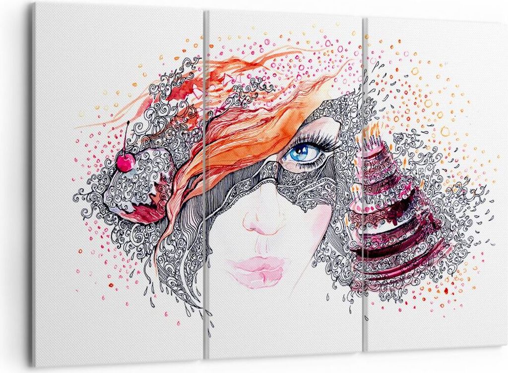 Bild auf Leinwand - Leinwandbild - Frau Kuchen Abstraktion Eleganz - 105x70cm - Wand Bild - Wanddeko - Leinwanddruck - Bilder - Kunstdruck - Leinwa...
