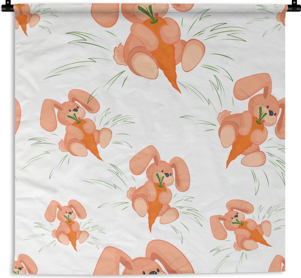 MuchoWow Wandteppich Wandbehang Kaninchen - Gemüse - Muster 60x60 cm Tapisserie Dekoration Wandtuch - Dekorationen - Wand Decke