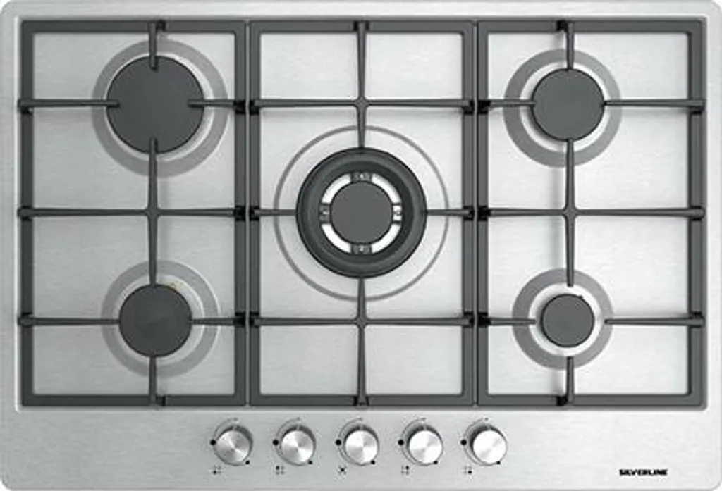 Table de cuisson gaz 75 cm inox 5 feux Silverline avec brûleur Wok