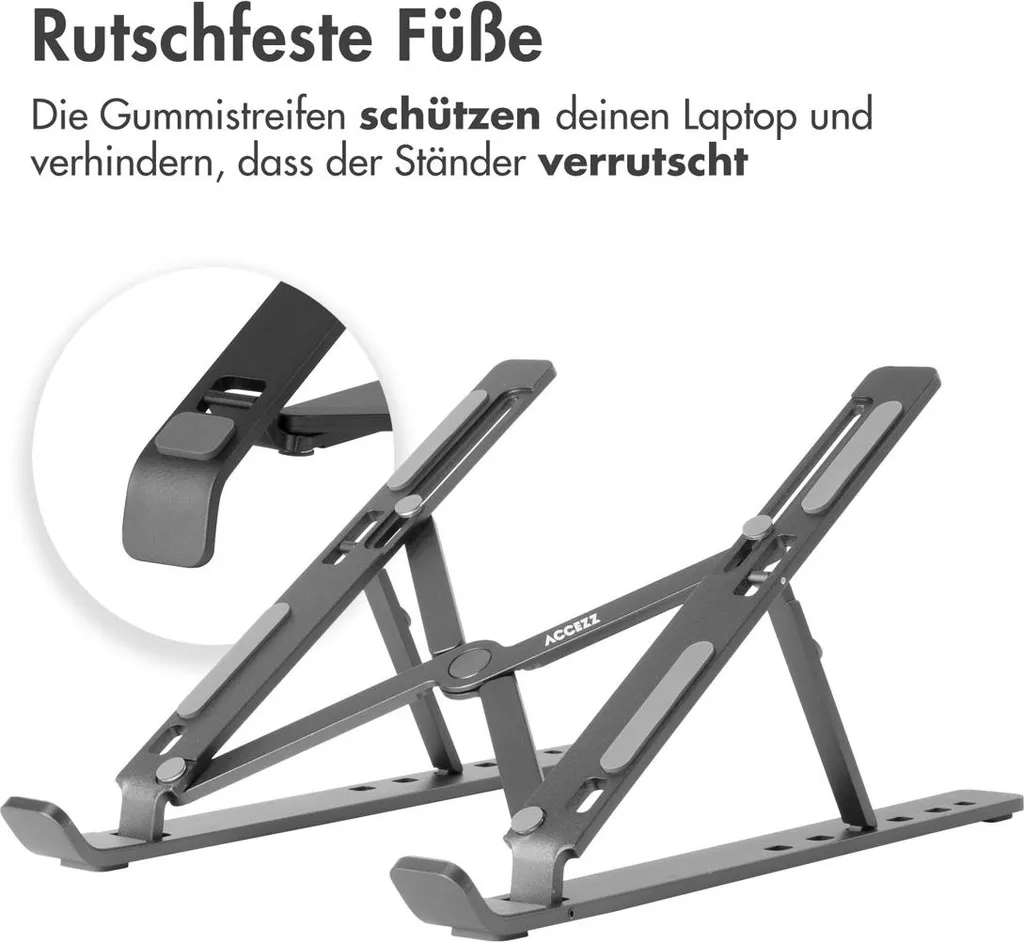 Supporto Laptop Accezz Alluminio Grigio: Stand Design Ergonomico Pieghevole - 7