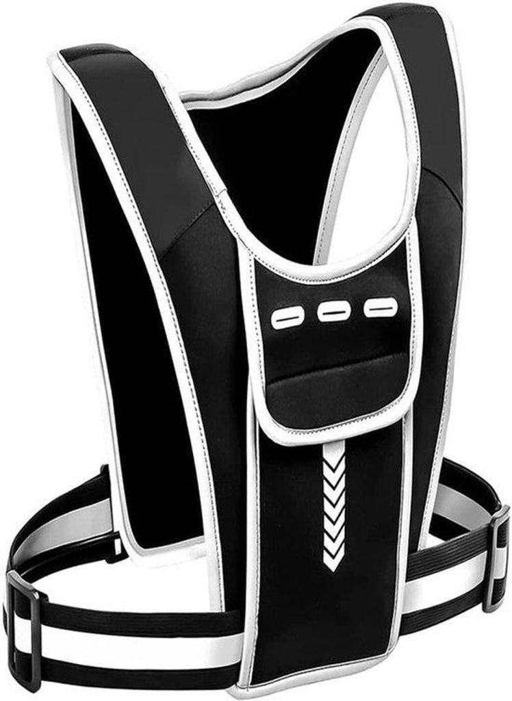 Reflex-Running-Vest mit Schultertaschen für Fahrrad - Schwarz