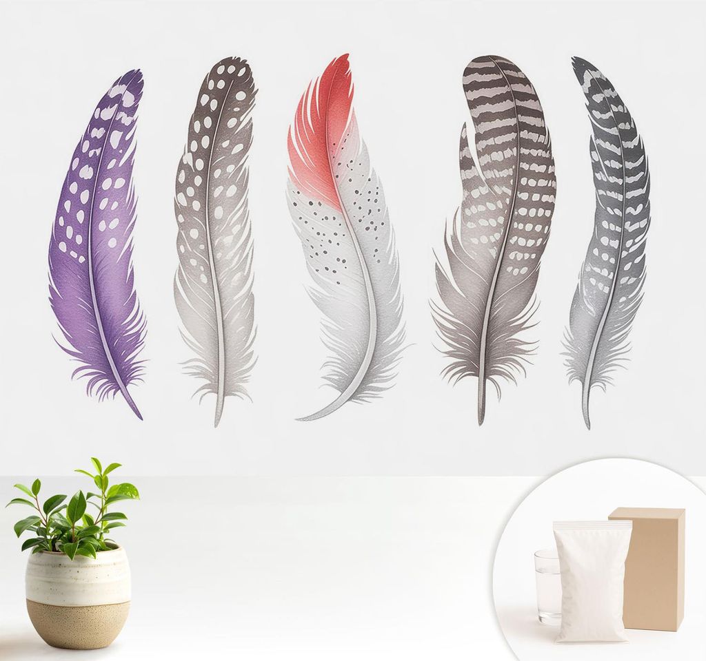 Fototapete - 104x70 cm - Tapete - Wandtapete - Wandbilder - Dekofolie - Tapete Folie - Wand - Dekoration - Wohnzimmer - Gemusterte Federn