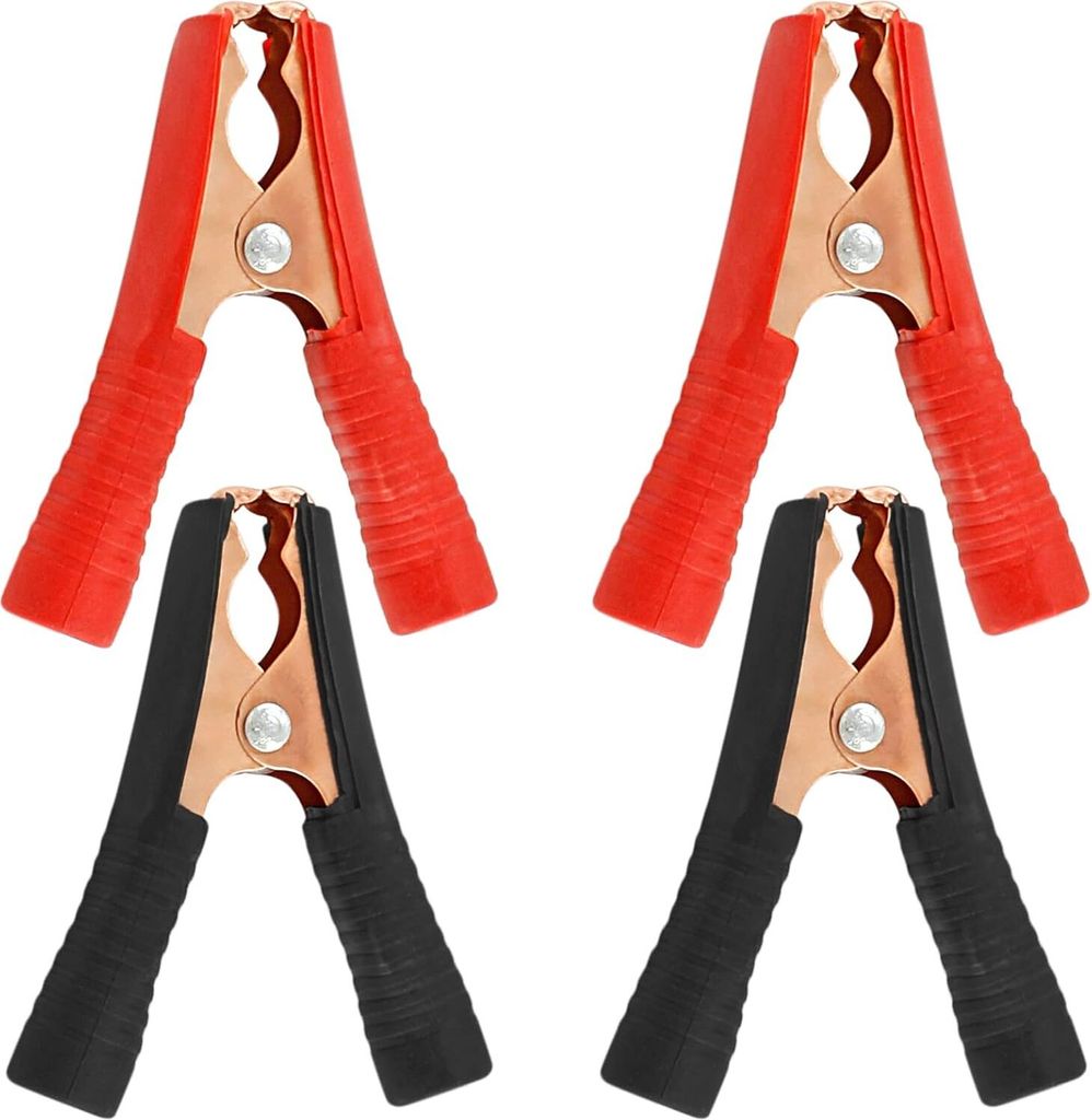 4 Stück isolierte 100-A-Krokodilklemmen, elektrische Hochleistungs-Krokodilklemmen, Batterieersatzkabel, Metall, federbelastete Überbrückungskle...