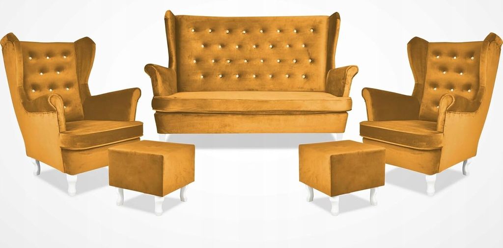 Family Meble Set aus Sofa + 2 Sessel + Hocker Diana 2-Sitzer Sofa Couch Freistehendes Lounge Sofa Bequem zum Entspannen Wohnzimmer Büro (ROYAL 10)