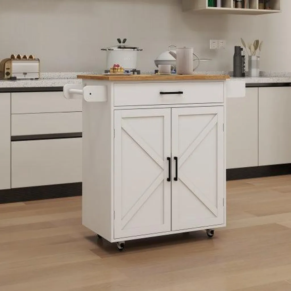 Isola Cucina Mobile Professionale: Piano Legno Gomma e Portaspezie