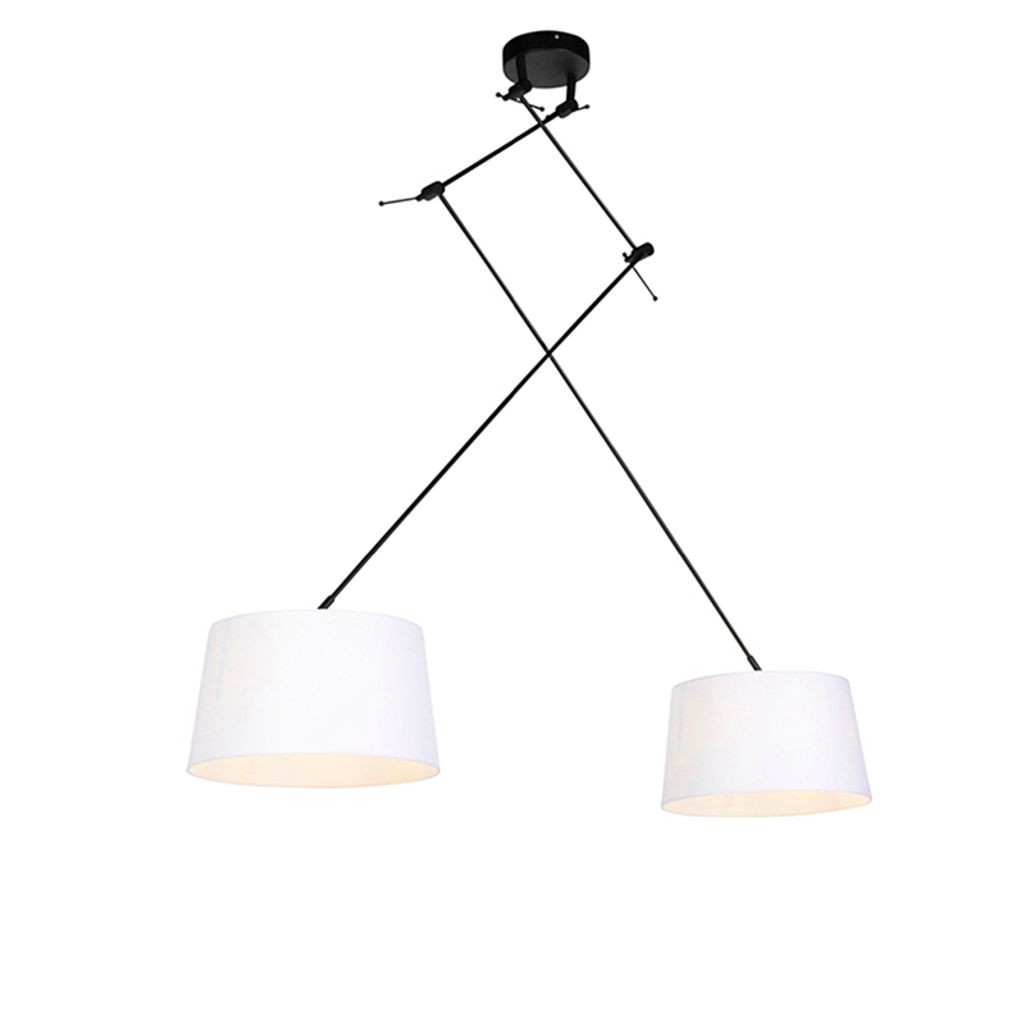 QAZQA - Modern Hängelampe I Pendellampe I Pendelleuchte mit Leinenschirm weiß 35 cm - Blitz II schwarzI 2-flammig I Wohnzimmer I Schlafzimmer - L...