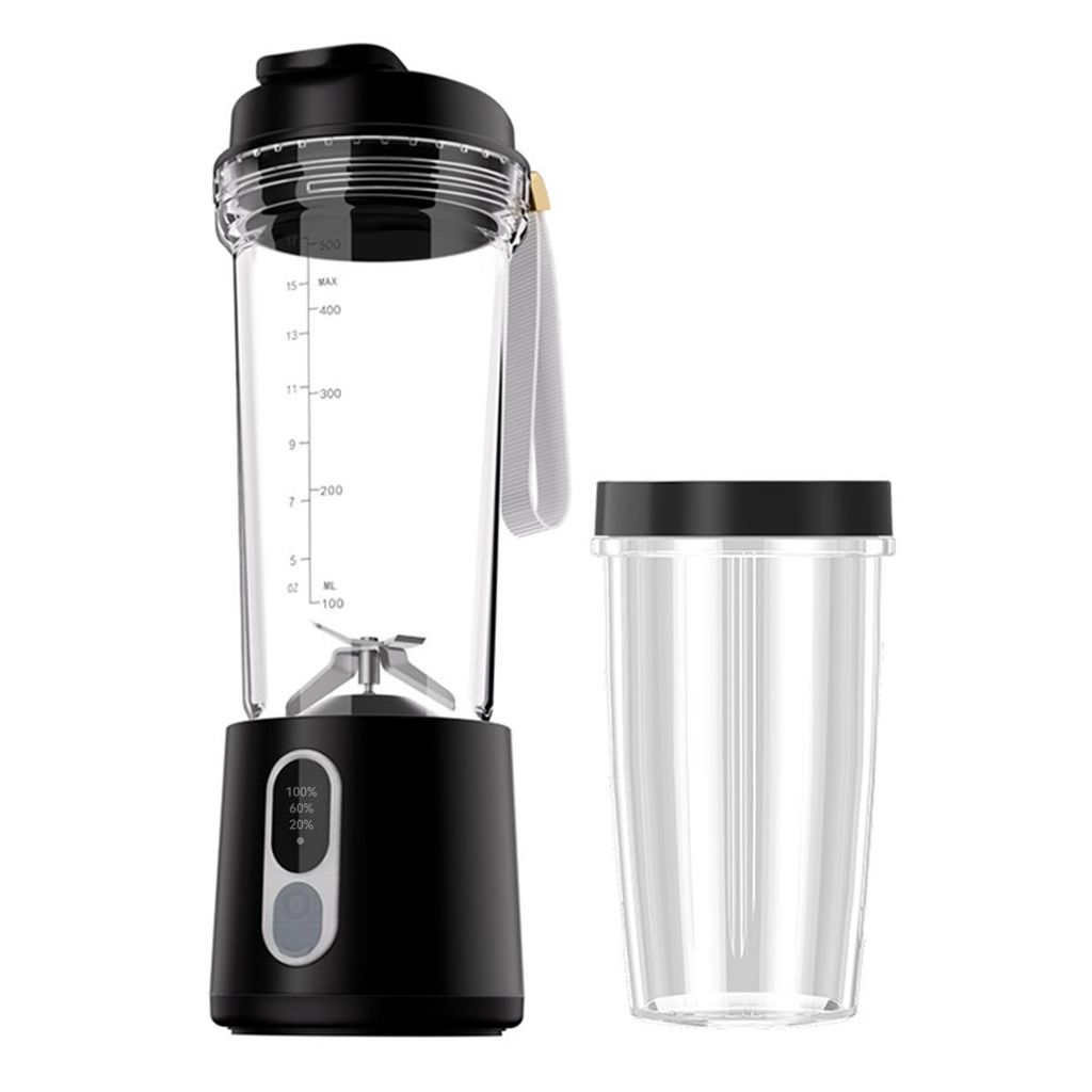 Standmixer,Smoothie Maker,500ml + 300ml,Tragbare Tasse,Blender elektrisch, USB-C Aufladbar,Strohhalm & Tragegurt,für Püree,Ice Crush,Shakes