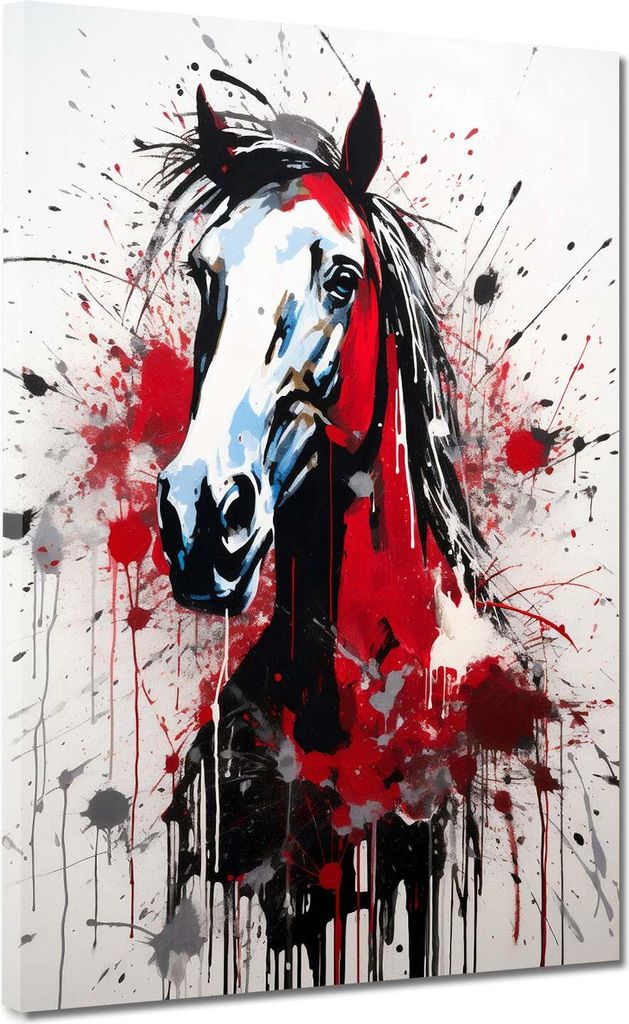 Abstrakt Pferd Kopf Red Splash Leinwandbild Wandbild Kunstdruck XL Wanddeko: 75x100x2cm