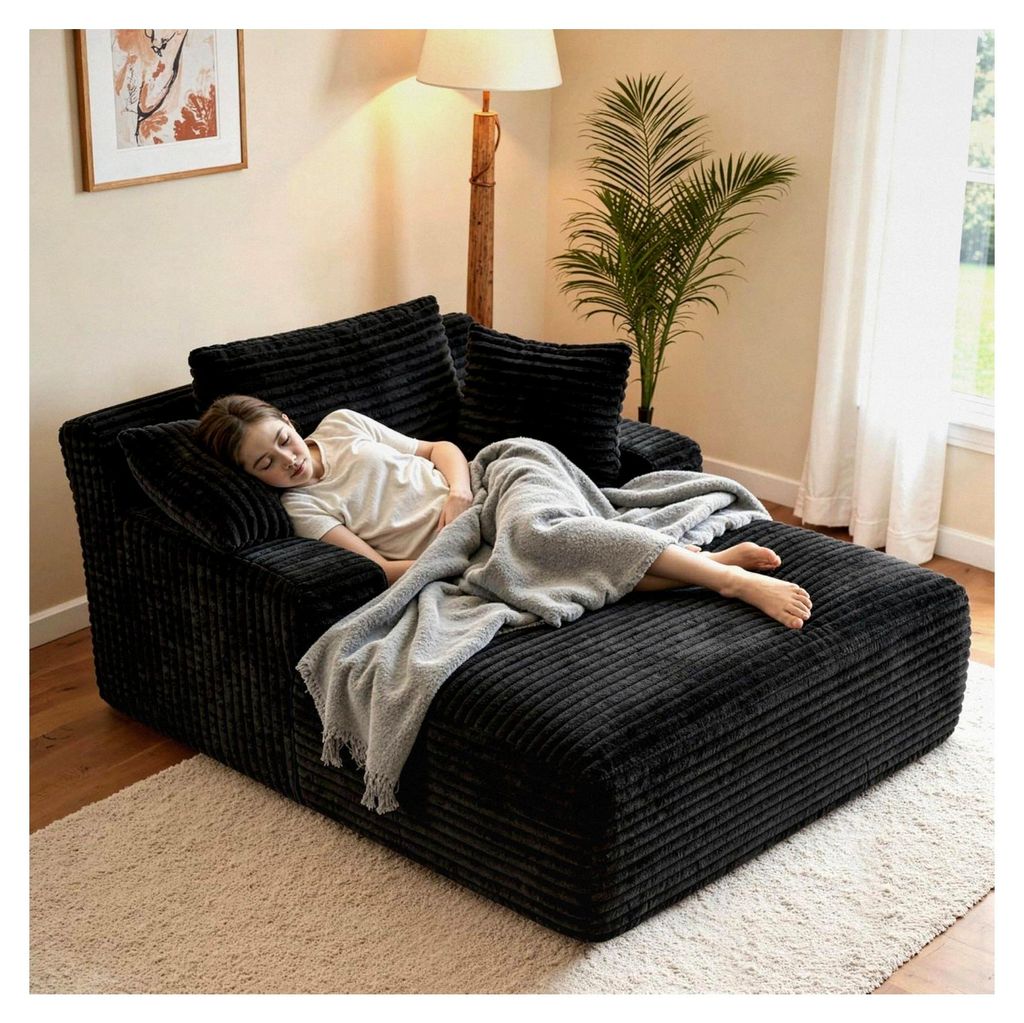 Boneless Couch Modernes Cord Bodensofa mit Schlaffunktion – Cloud Sofa mit Chaiselongue, 3 Kissen, Bequeme Sofa Couch für das Wohnzimmer, Keine ...