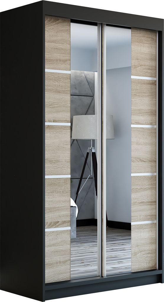 Schwebetürenschrank Kleiderschrank ERO 120 cm Schrank Garderobe Spiegel. Verschiedene Farben (Weiß, Schwarz, Somona). Möbel vom Hersteller!