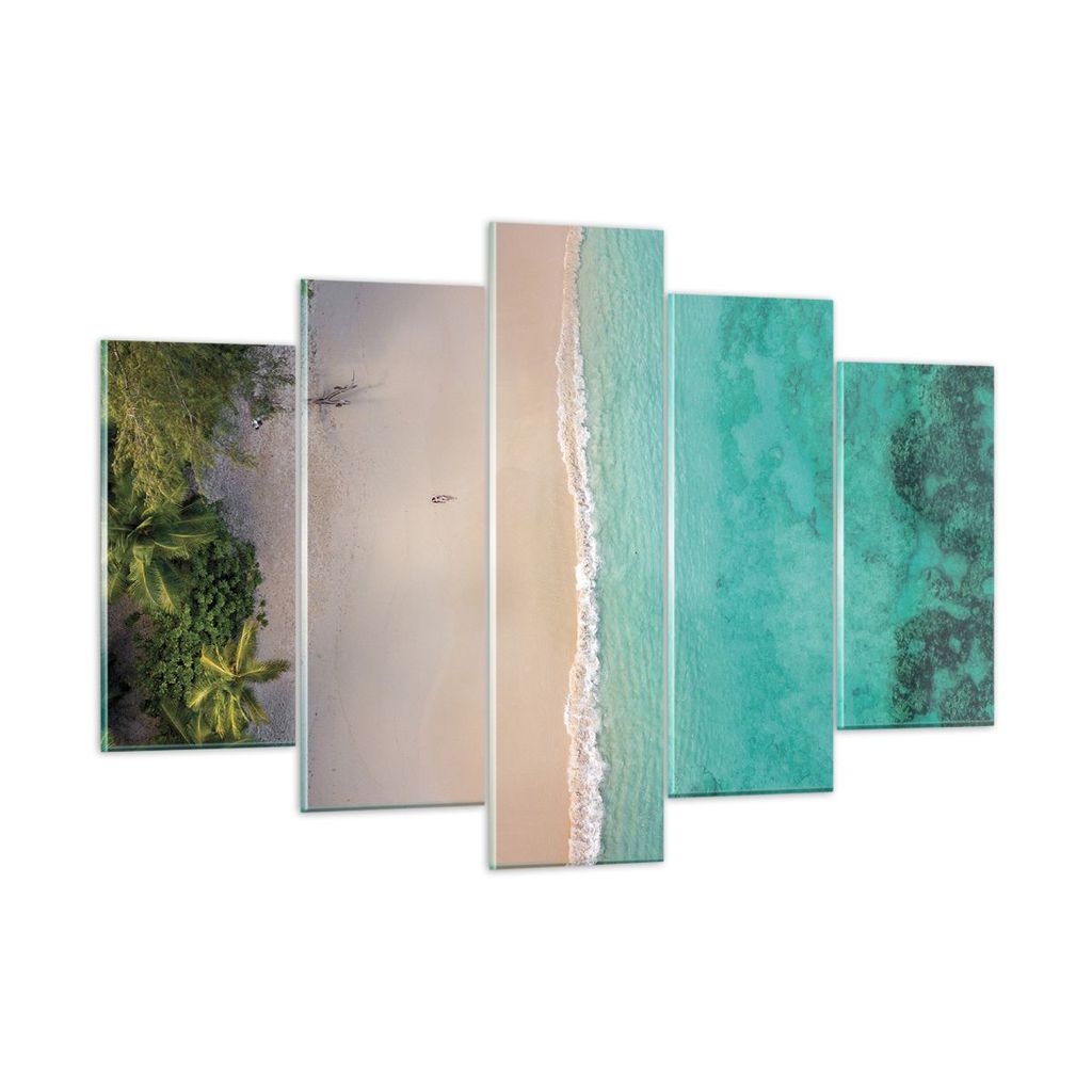 Bilder auf glas - 5 Teile - Strand Tropen Rand - 150x100cm - Glasbilder - Wandbilder - Bilder - zum Aufhängen bereit - Wanddekoration aus Glas - G...