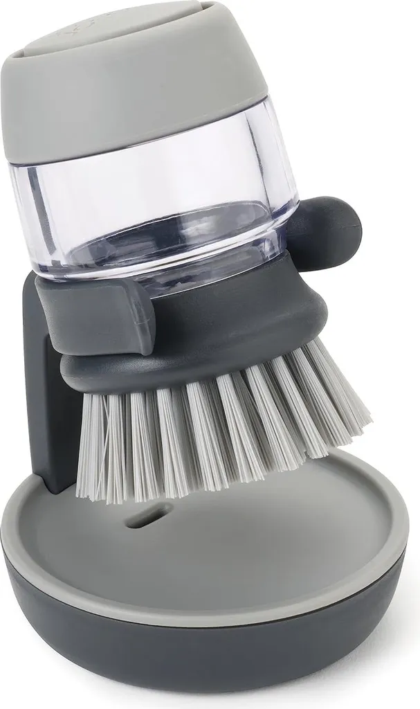Distributeur de savon Palm Scrub et brosse à vaisselle grise avec socle
