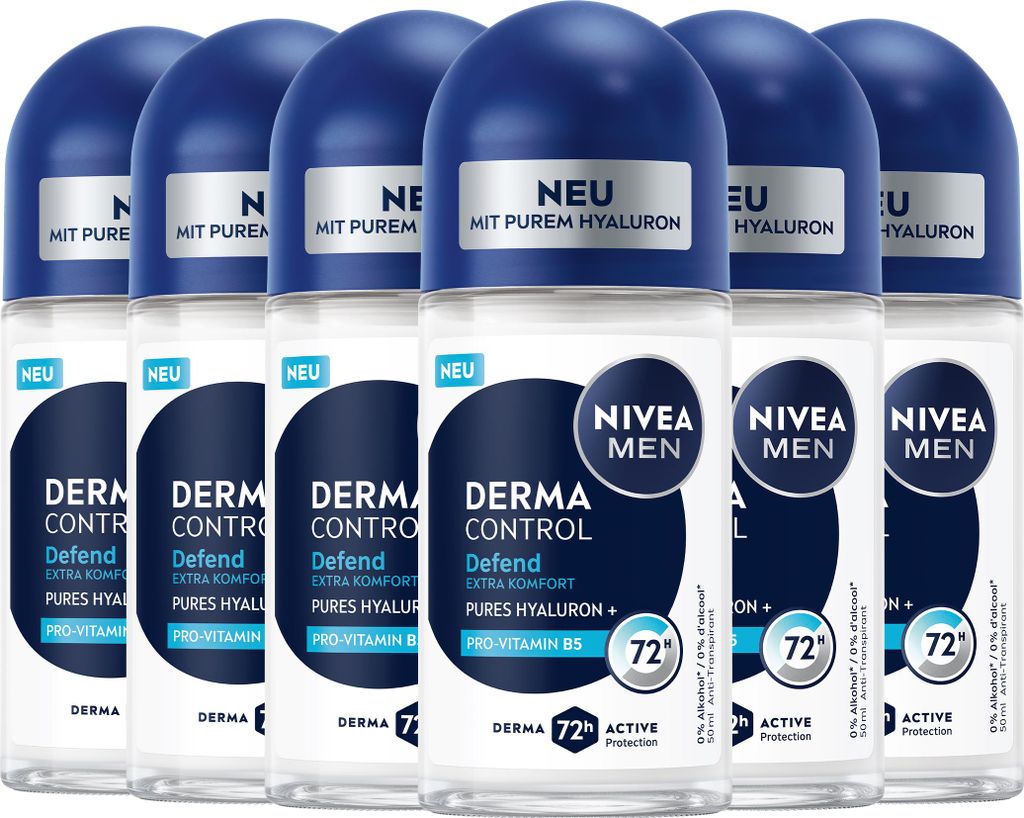 NIVEA Deodorant Men Derma Control Defend Roll-On 6 x 50ml