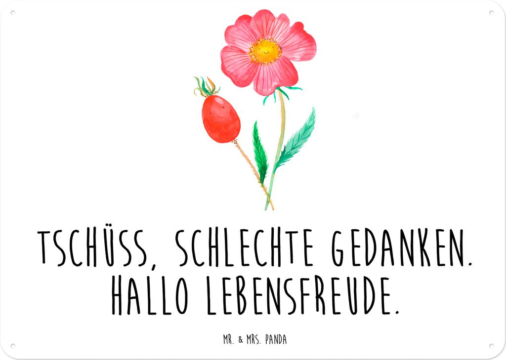 Mr. & Mrs. Panda Wandbild Blume Hagebutte DIN A5 - Weiß - Geschenk, Schild, Lebensfreude, tafel, Schlechte Gedanken, wandtafel, Garten, Türschild...