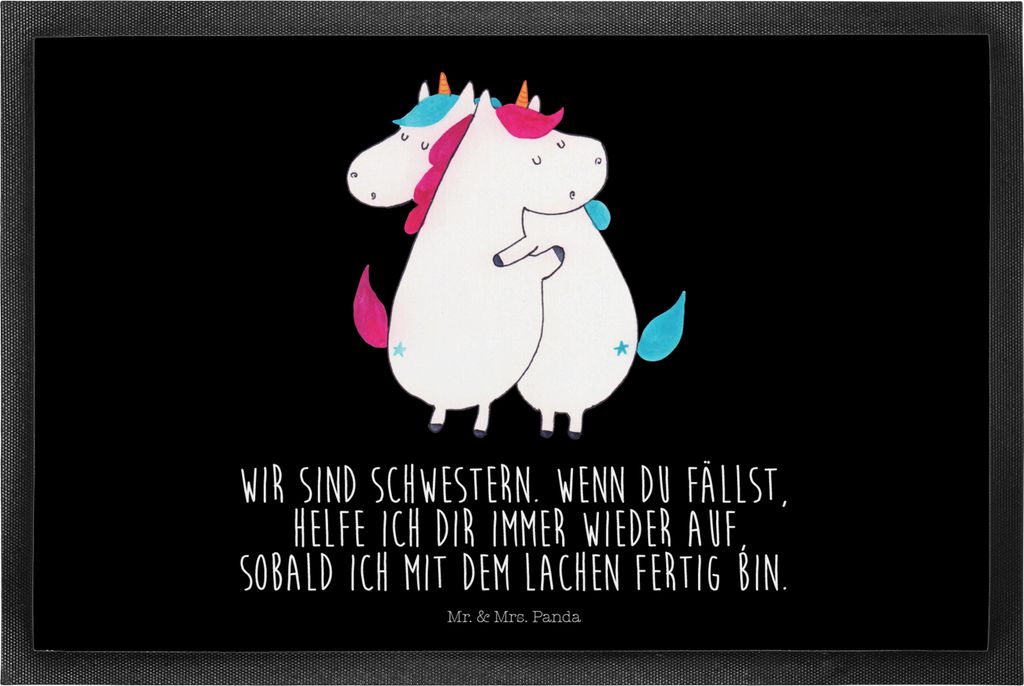 Mr. & Mrs. Panda Fussmatte Einhörner Umarmen 40 x 60 cm - Schwarz - Geschenk, Schmutzmatte, BFF, Schwester, Sauberlaufmatte, Liebe, fußmatte, Ein...