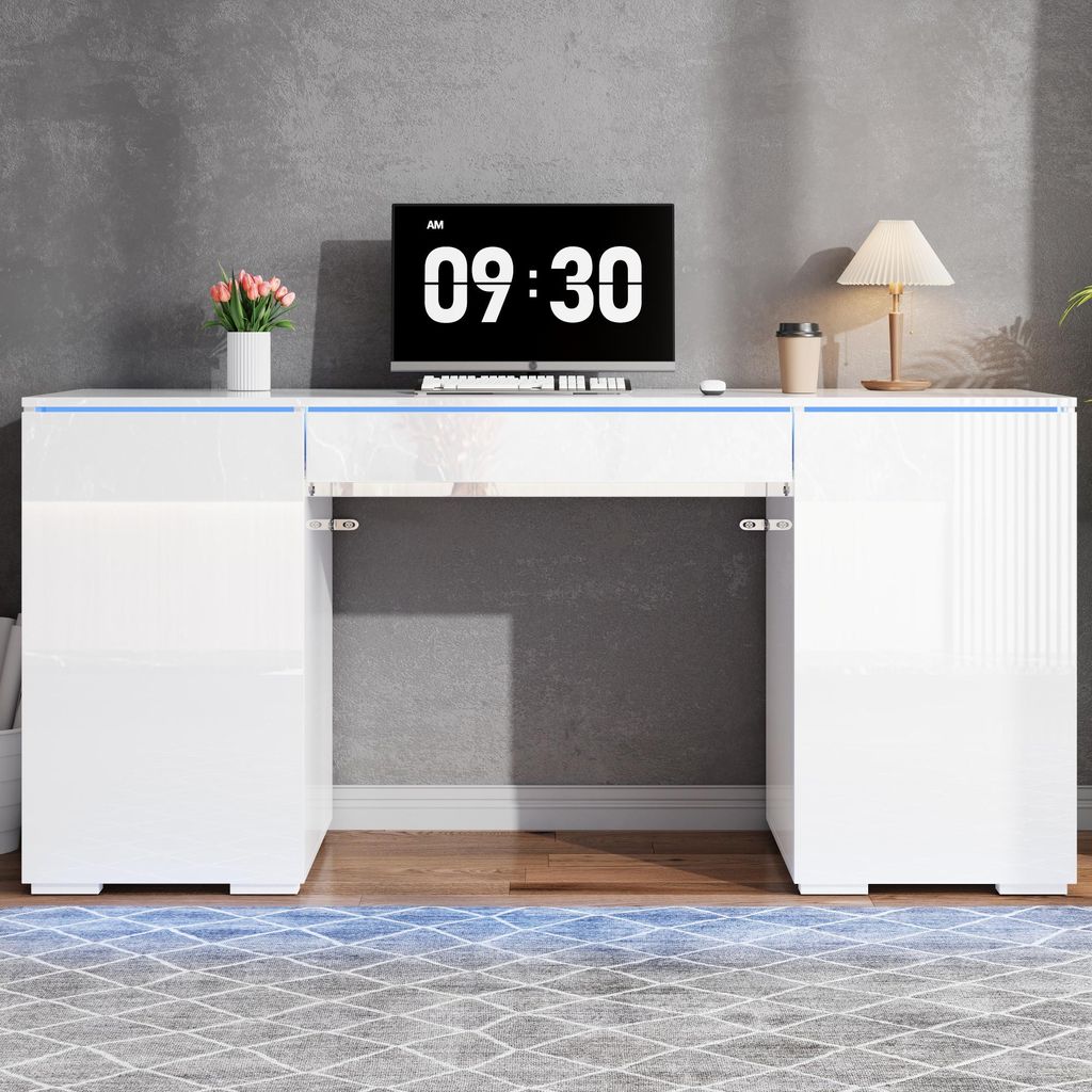 Elastyczny biurko z oświetleniem LED, 1 szufladą i 2 Zdjęcie produktu 