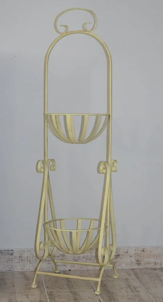 Porte-plante à 2 étages blanc en fer forgé style provençal rustique