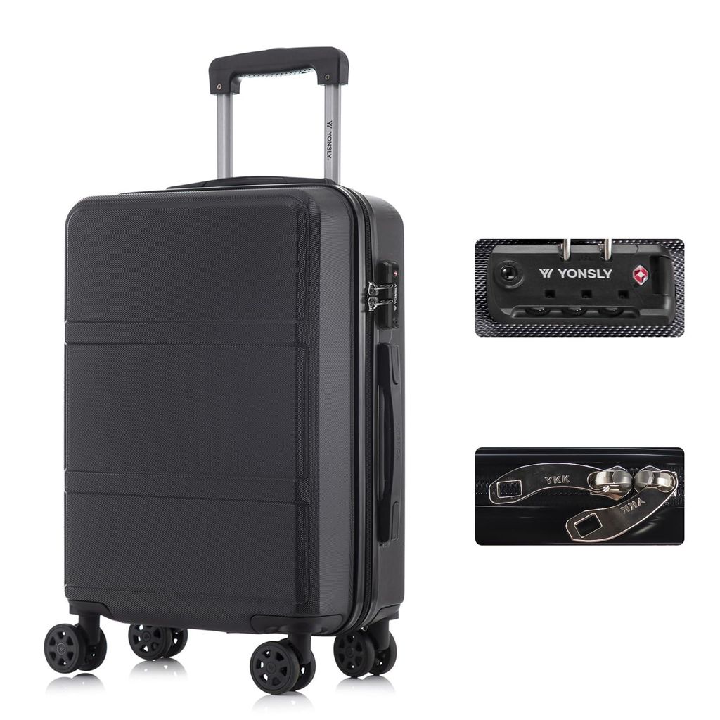 Premium Reisekoffer TSA-Schloss,YKK-Reißverschluss Hartschalen-Koffer Trolley Kabinenkoffer Rollkoffer Suitcase Handgepäck 4 Rollen (Schwarz, XL)