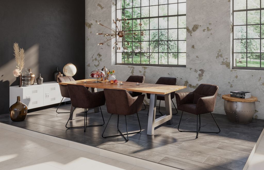 Essgruppe 220 cm Mango naturfarben A-Gestell silber mit 6 Produktbild 