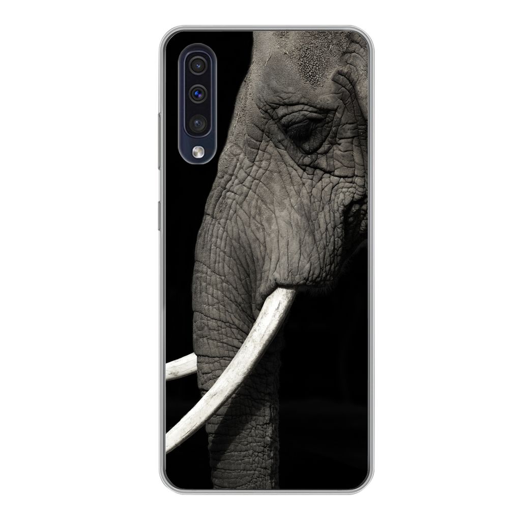 MuchoWow Handyhülle Schutzhülle Hülle für Samsung Galaxy A50 Elefant - Tier - Stoßzahn Silikon Softcase Handy Hülle - Mobiltelefonhülle