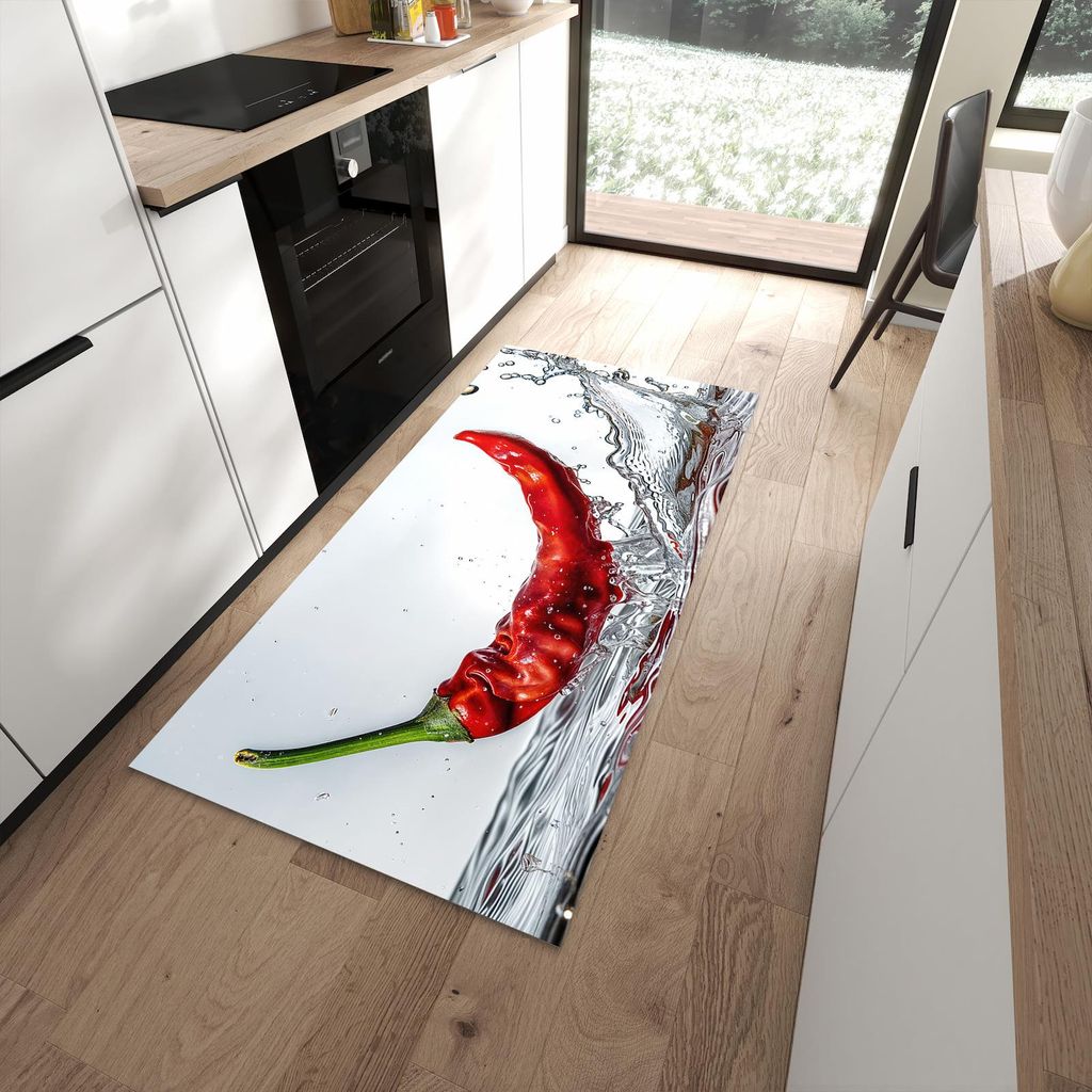Küchenteppich 90x180cm rutschfest & abwischbar PVC Läufer - Chiliim Wasser