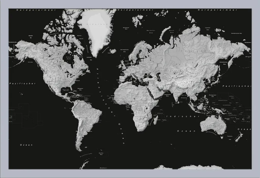 Mappa del Mondo Professionale Monocromo Cornice Argento Shinsuke