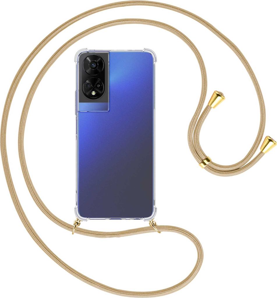 Handykette Backcover-Schutzhülle mit Band (Metall goldfarben) für TCL 50 5G - caramel