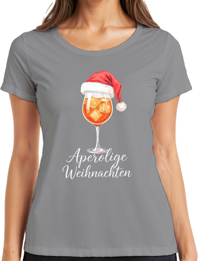Aperolige Weihnachten Aperol Spritz Weihnachtsmütze Cocktail Damen T-Shirt, Grau, 3XL