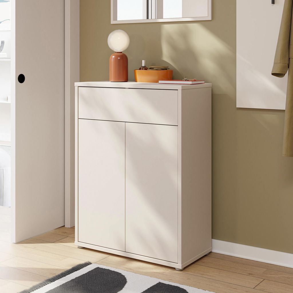 Forte ALICE SPRINGS Schuhschrank 70 80, moderner Schuhschrank mit 2 Türen und 1 Schublade, Flur, Holzwerkstoff, Kaschmir Beige, 74,5 cm breit x 99...