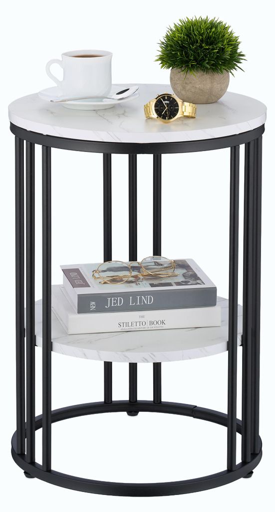 Table d'appoint Relaxdays aspect marbre, 2 étagères, pour Image du produit  Image générée par une IA