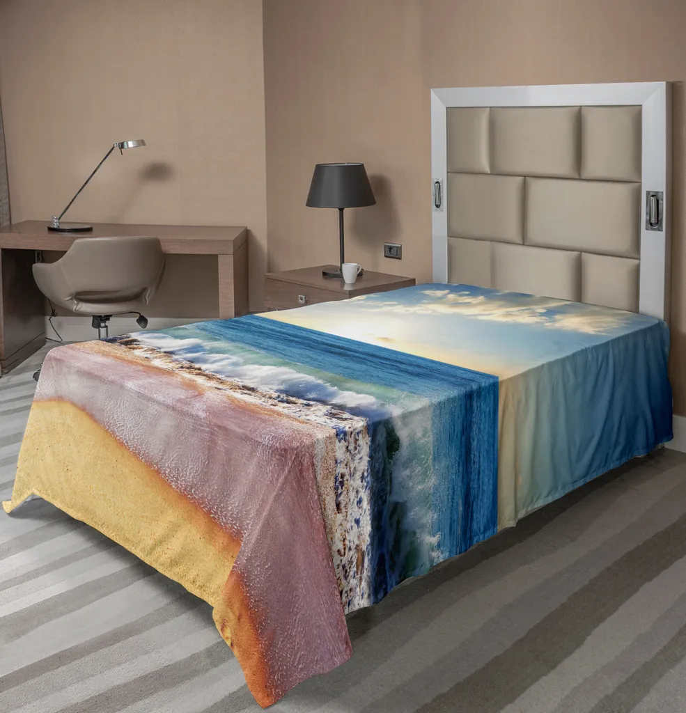 ABAKUHAUS Lenzuolo Seestück, Giornata estiva Onde sulla sabbia e orizzonte marino, morbido e confortevole lenzuolo superiore per un letto decorativo 1 pezzo 260 cm x 168 cm, multicolore