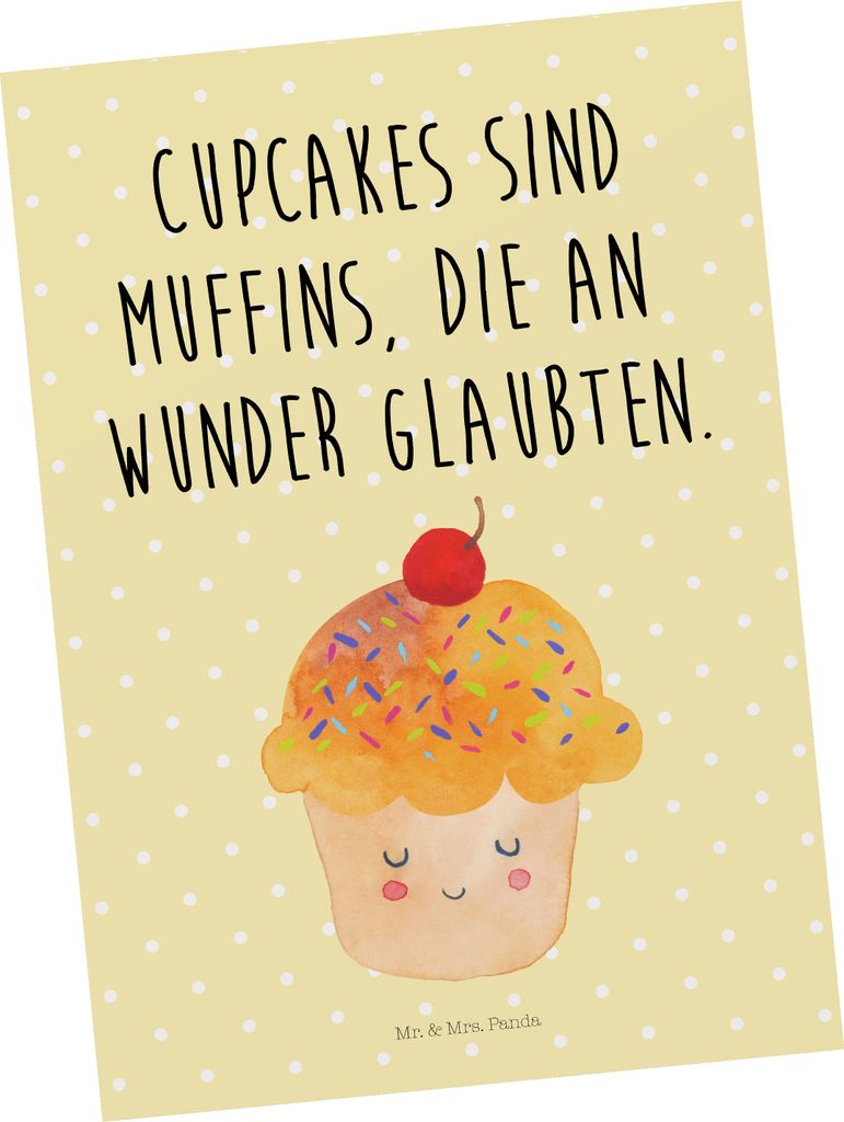 Mr. & Mrs. Panda Postkarte Cupcake - Gelb Pastell - Geschenk, Motivation Sprüche, Wunder, Muffin, Postkarten, Ansichtskarten, Cupcakes, Küche Dek...