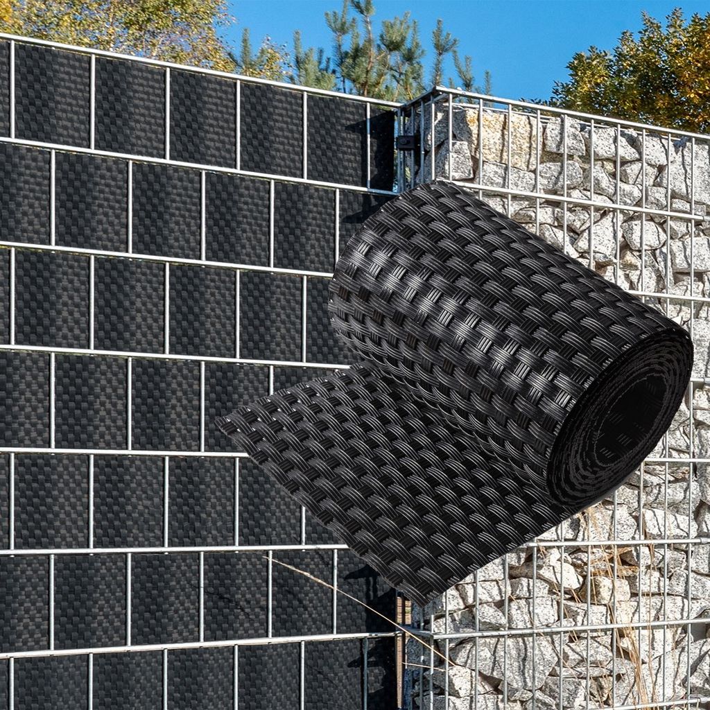 NYVI Polyrattan Sichtschutzstreifen Privafence Schwarz 255 x 19 cm - SPARSETS - Sichtschutz für Doppelstabmatten Zaun - Premium Zaunsichtschutz
