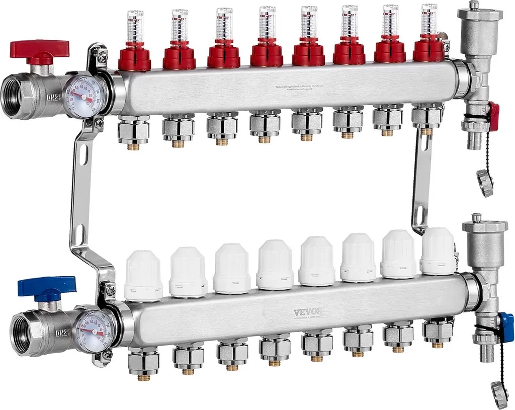 Distributeur de chauffage au sol à 8 circuits avec débitmètre 5L/min - 9