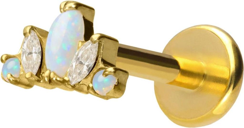 Ohrpiercing, Nasenpiercing Titan Labret mit Push Fit LOTUSBLÜTE Gold Stablänge: 9mm | Stabstärke: 1mm